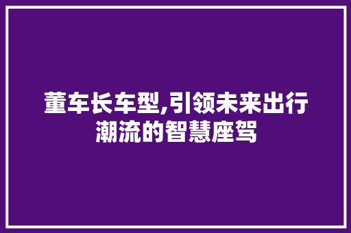 董车长车型,引领未来出行潮流的智慧座驾