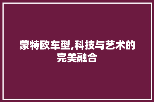 蒙特欧车型,科技与艺术的完美融合