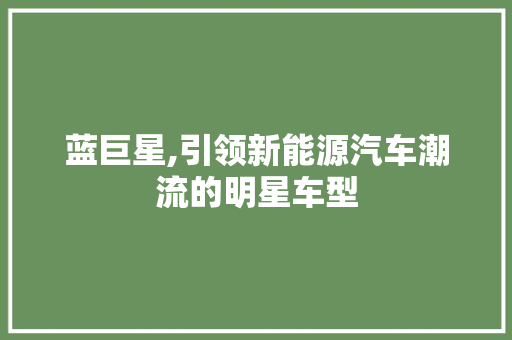 蓝巨星,引领新能源汽车潮流的明星车型