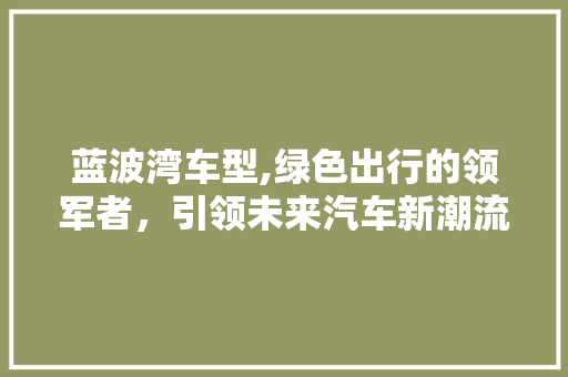蓝波湾车型,绿色出行的领军者，引领未来汽车新潮流 变速箱配件