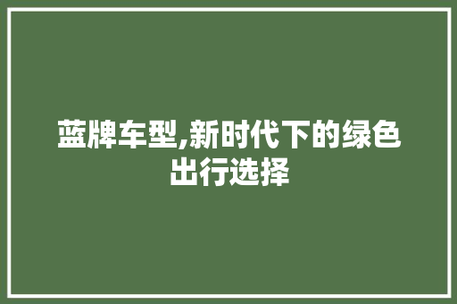 蓝牌车型,新时代下的绿色出行选择