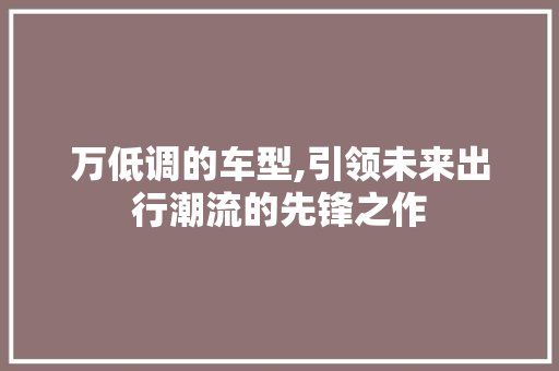 万低调的车型,引领未来出行潮流的先锋之作