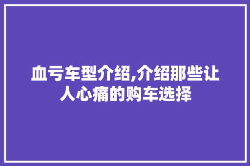 血亏车型介绍,介绍那些让人心痛的购车选择