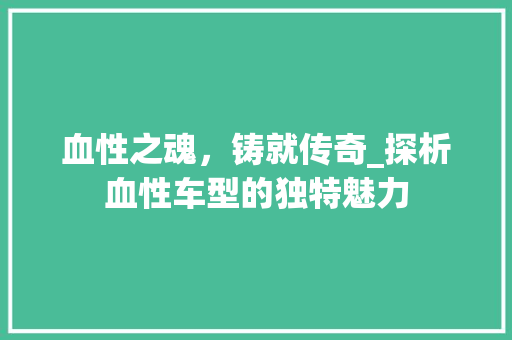 血性之魂，铸就传奇_探析血性车型的独特魅力