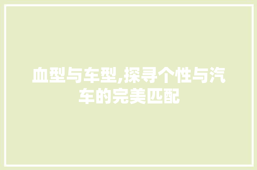 血型与车型,探寻个性与汽车的完美匹配