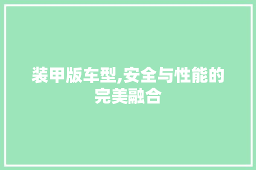 装甲版车型,安全与性能的完美融合
