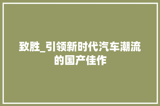 致胜_引领新时代汽车潮流的国产佳作