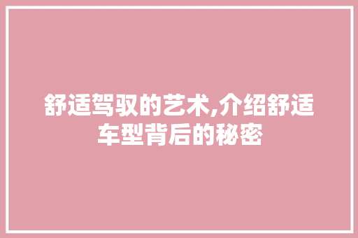 舒适驾驭的艺术,介绍舒适车型背后的秘密