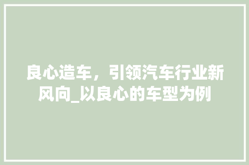 良心造车，引领汽车行业新风向_以良心的车型为例