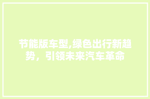 节能版车型,绿色出行新趋势，引领未来汽车革命