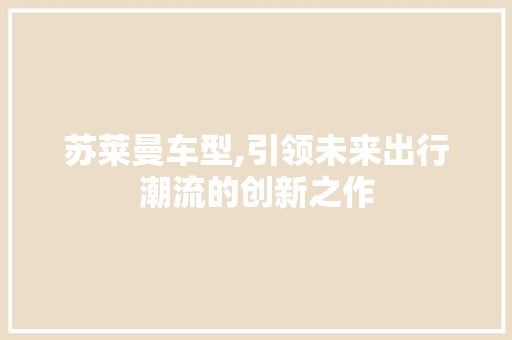 苏莱曼车型,引领未来出行潮流的创新之作