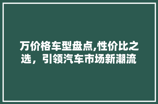 万价格车型盘点,性价比之选，引领汽车市场新潮流