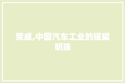 荣威,中国汽车工业的璀璨明珠
