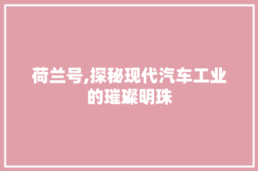 荷兰号,探秘现代汽车工业的璀璨明珠