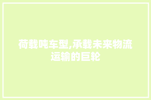 荷载吨车型,承载未来物流运输的巨轮