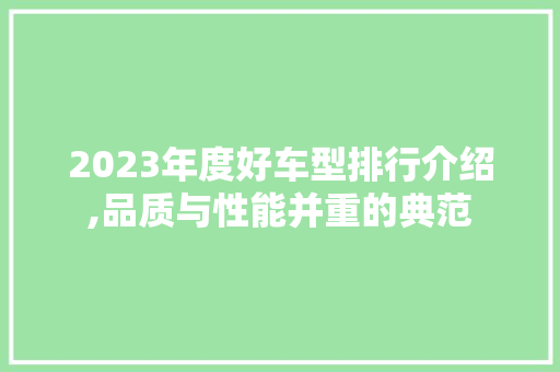 2023年度好车型排行介绍,品质与性能并重的典范