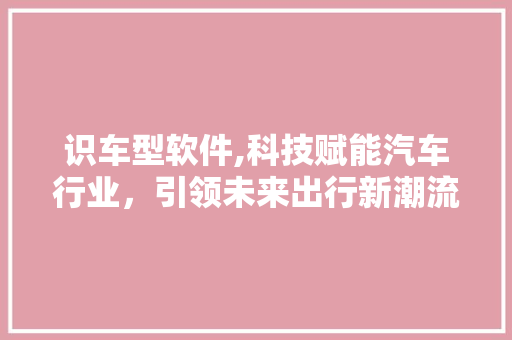识车型软件,科技赋能汽车行业，引领未来出行新潮流