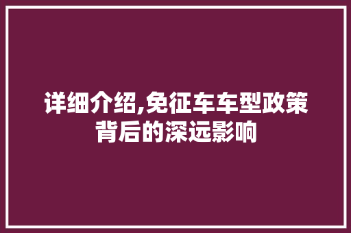 详细介绍,免征车车型政策背后的深远影响