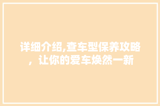 详细介绍,查车型保养攻略，让你的爱车焕然一新