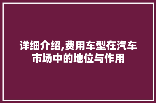 详细介绍,费用车型在汽车市场中的地位与作用