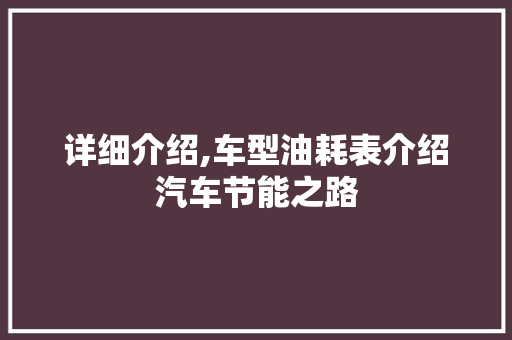详细介绍,车型油耗表介绍汽车节能之路