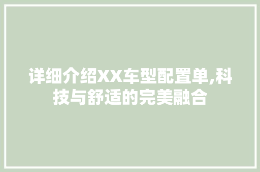 详细介绍XX车型配置单,科技与舒适的完美融合