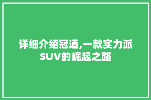 详细介绍冠道,一款实力派SUV的崛起之路