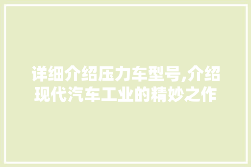 详细介绍压力车型号,介绍现代汽车工业的精妙之作