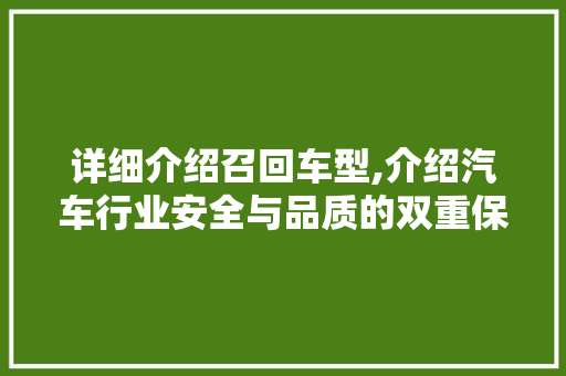 详细介绍召回车型,介绍汽车行业安全与品质的双重保障