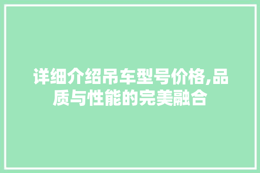 详细介绍吊车型号价格,品质与性能的完美融合