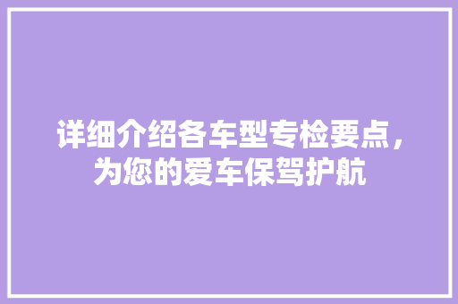 详细介绍各车型专检要点，为您的爱车保驾护航