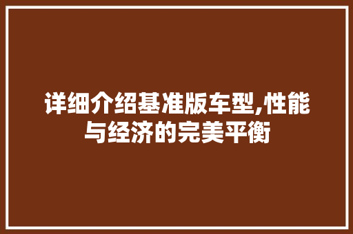 详细介绍基准版车型,性能与经济的完美平衡