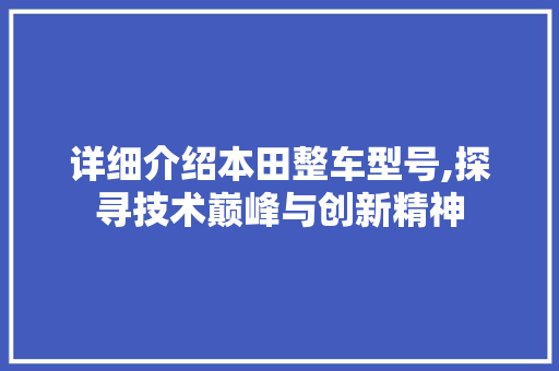 详细介绍本田整车型号,探寻技术巅峰与创新精神