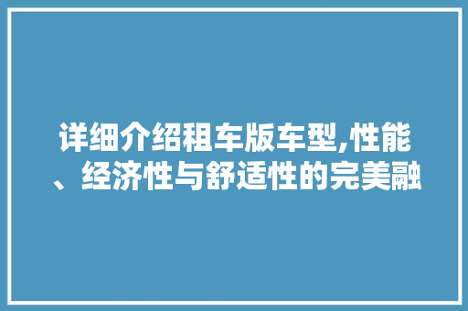 详细介绍租车版车型,性能、经济性与舒适性的完美融合