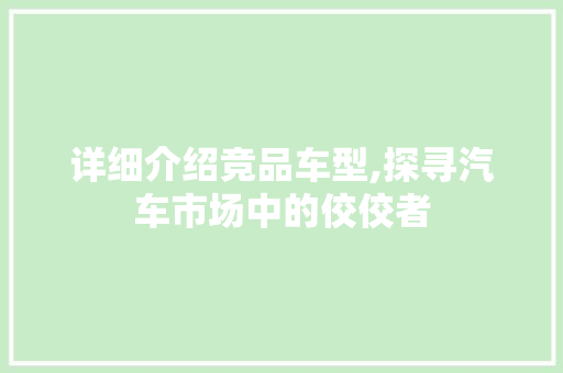 详细介绍竞品车型,探寻汽车市场中的佼佼者