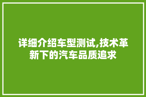 详细介绍车型测试,技术革新下的汽车品质追求