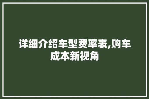 详细介绍车型费率表,购车成本新视角