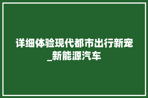 详细体验现代都市出行新宠_新能源汽车