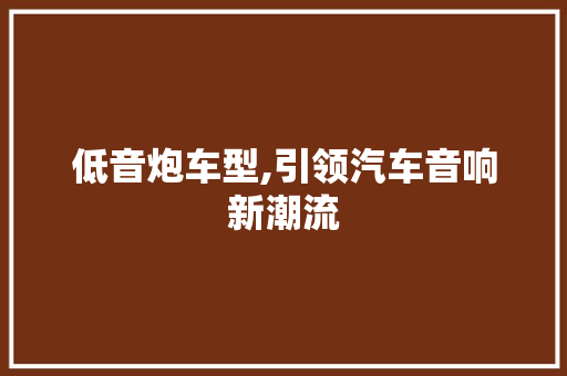 低音炮车型,引领汽车音响新潮流