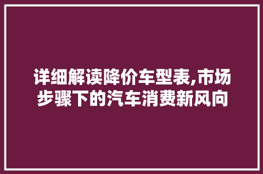 详细解读降价车型表,市场步骤下的汽车消费新风向