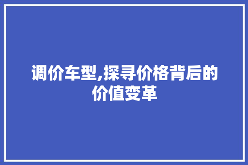 调价车型,探寻价格背后的价值变革