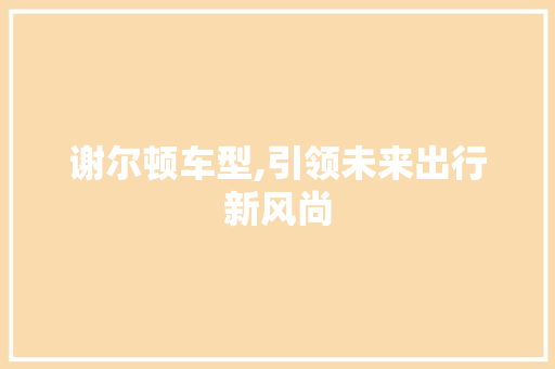 谢尔顿车型,引领未来出行新风尚