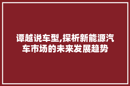 谭越说车型,探析新能源汽车市场的未来发展趋势
