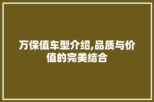 万保值车型介绍,品质与价值的完美结合