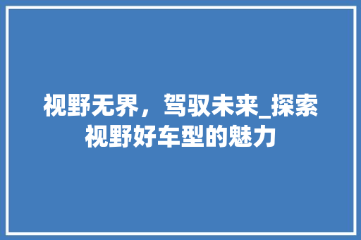 视野无界，驾驭未来_探索视野好车型的魅力