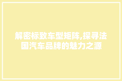 解密标致车型矩阵,探寻法国汽车品牌的魅力之源