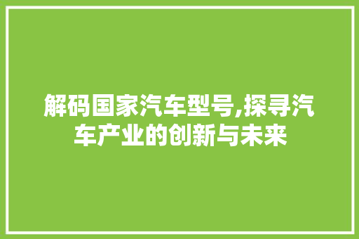 解码国家汽车型号,探寻汽车产业的创新与未来