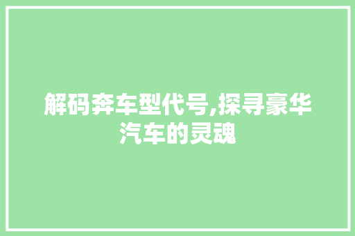 解码奔车型代号,探寻豪华汽车的灵魂