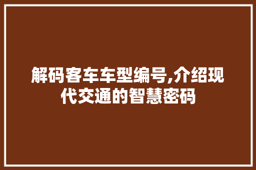 解码客车车型编号,介绍现代交通的智慧密码
