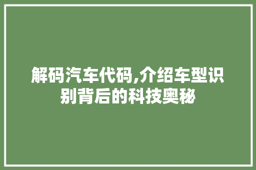 解码汽车代码,介绍车型识别背后的科技奥秘